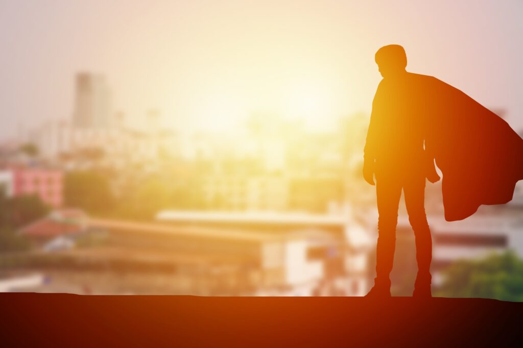 silhouette of smart successful males man wearing like superhero